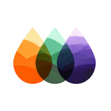 ombre droplets of watercolour swatches  in Papaya, Emerald and Violet overlayed on eachother.