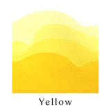 A swatch of graduated yellow watercolour paint with the name of the colour (Yellow) underneath.